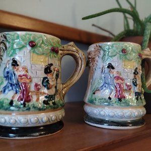 2 Made in Japan Painted mugs / steins Greenman Dancing